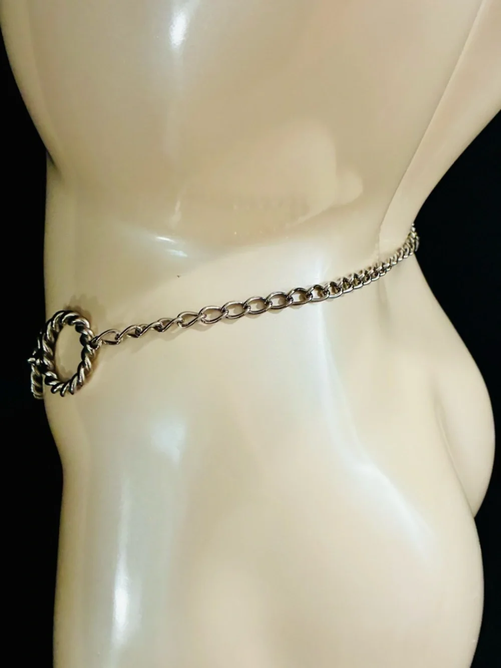 Silver Twisted Ring Chain Waist Belt w/Fleur-De-Lis Charm Silver Chunky 16”-44”